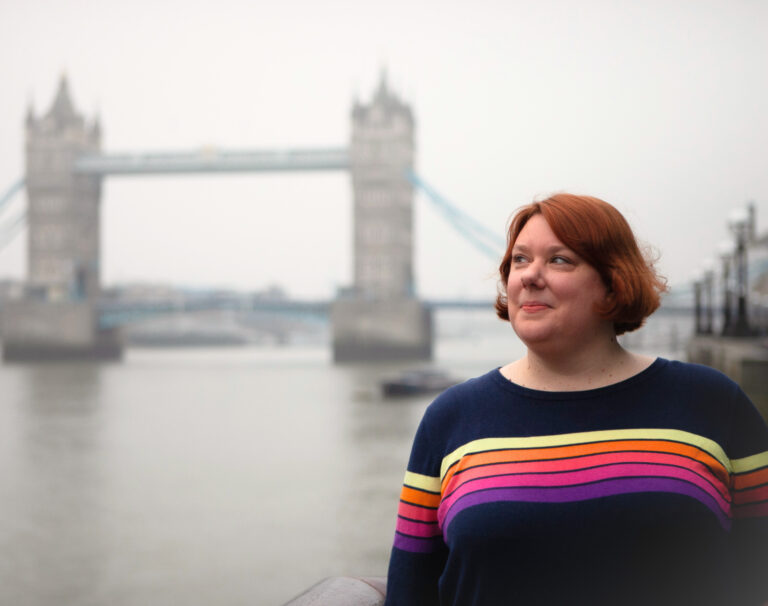 Cam Lamblin in front of Tower Bridge